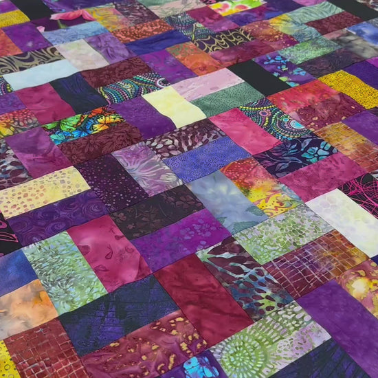 Handmade Purple & Pink Batik Quilt Top, 36"x44", Lap Crib Quilt Size