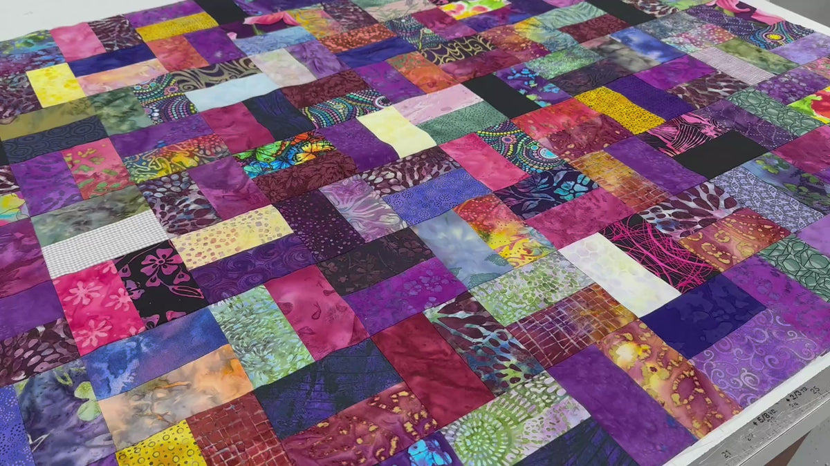 Handmade Purple & Pink Batik Quilt Top, 36"x44", Lap Crib Quilt Size