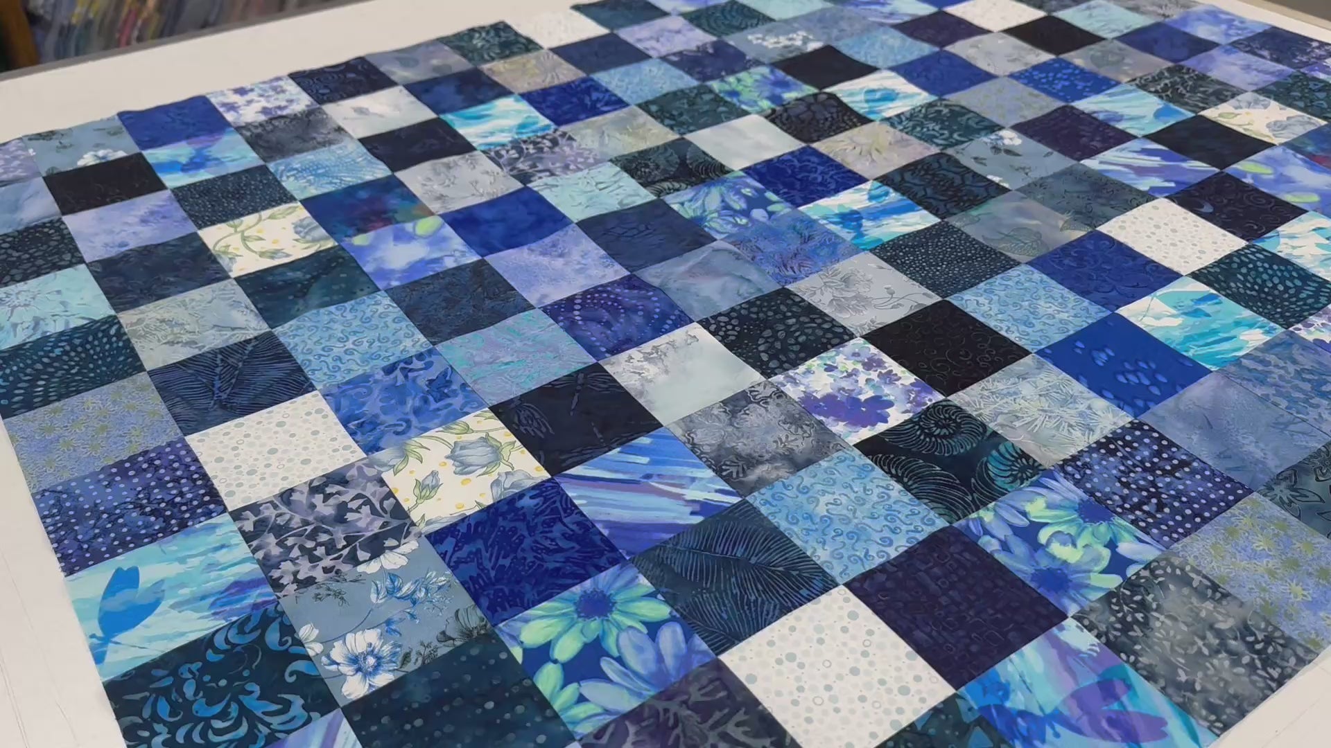 Handmade Blue Batik Unfinished Quilt Top, 36"x44", Lap Crib Throw Quilt Size