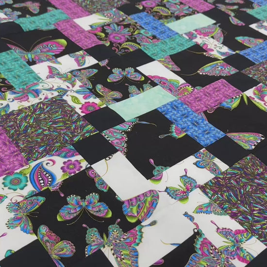 Handmade Floral Unfinished Quilt Top: Butterflies, Lap Quilt (45" x 58")