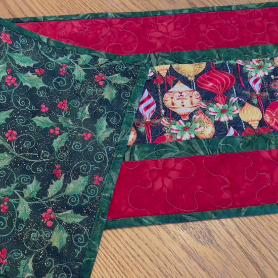 Christmas Table Runner, Quilted Holiday Centerpiece, Kitchen Dining Decor 13x42