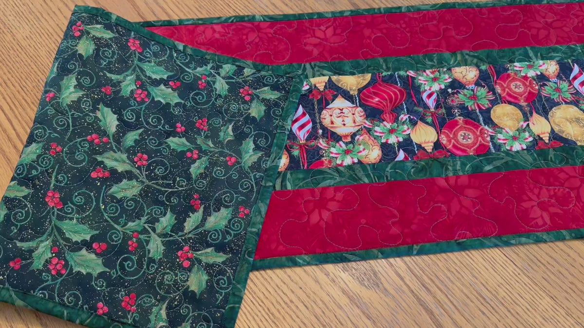 Christmas Table Runner, Quilted Holiday Centerpiece, Kitchen Dining Decor 13x42