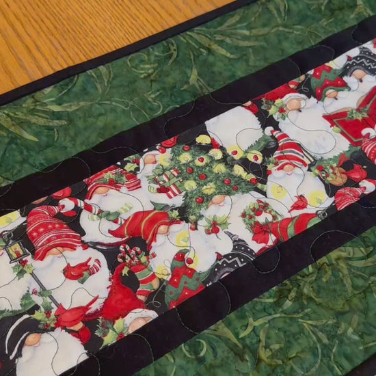 Christmas Gnomes Quilted Table Runner, Handmade Holiday Table Decor, 13x41