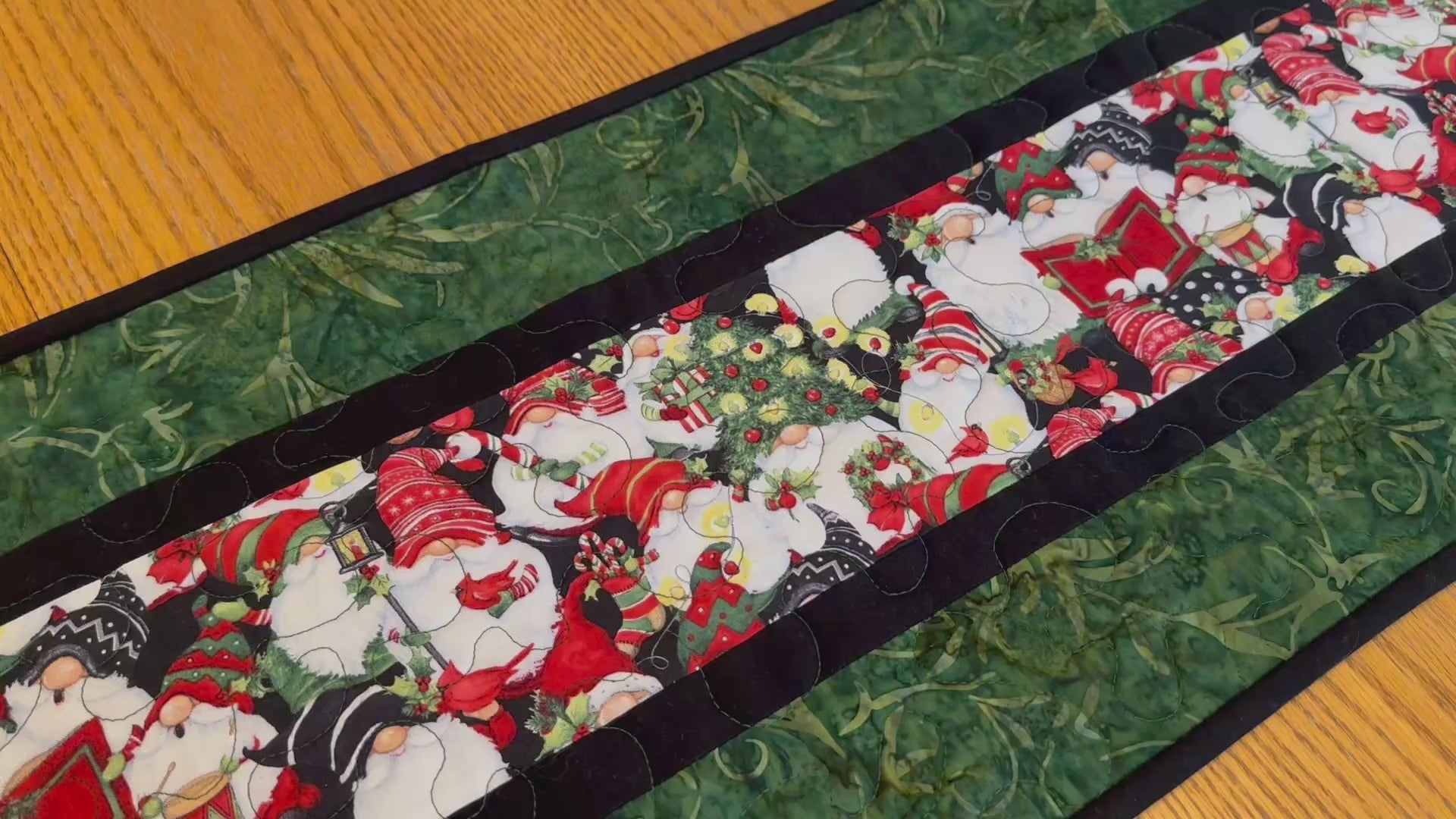 Christmas Gnomes Quilted Table Runner, Handmade Holiday Table Decor, 13x41