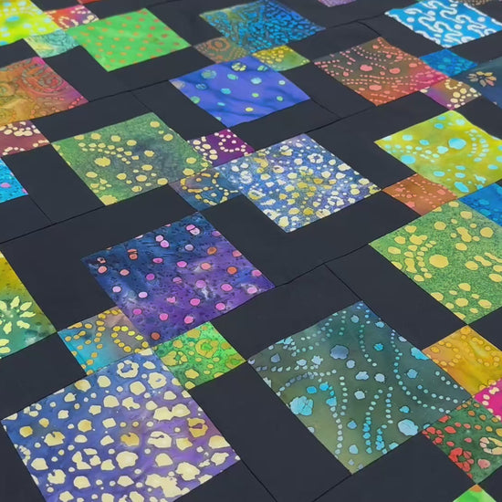 Handmade Batik Unfinished Quilt Top – Rainbow Colors – 45" x 58" Lap or Throw
