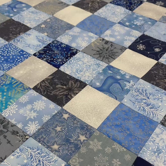 Handmade Christmas Unfinished Quilt Top – Blue, Silver, & White – 36" x 45"