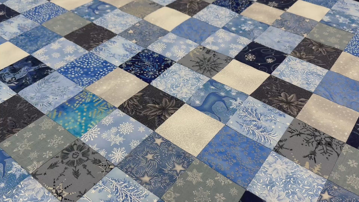 Handmade Christmas Unfinished Quilt Top – Blue, Silver, & White – 36" x 45"