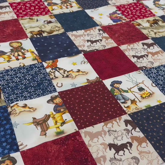 Handmade Unfinished Quilt Top, Baby Boy, Western, Lil Cowboy, Bandanas, 36"x45"
