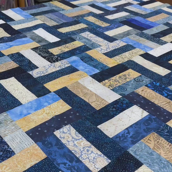 Blue Batik Unfinished Quilt Top, 48x60 Lap Quilt, Handmade Patchwork Sofa Throw