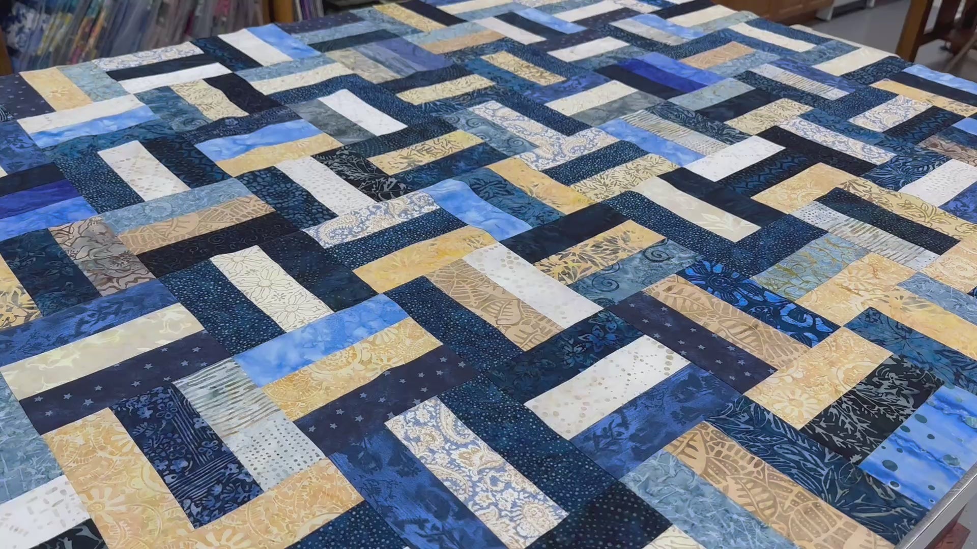 Blue Batik Unfinished Quilt Top, 48x60 Lap Quilt, Handmade Patchwork Sofa Throw