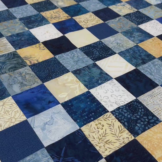 Handmade Blue Batik Unfinished Quilt Top, 36"x44", Lap Crib Throw Quilt Size