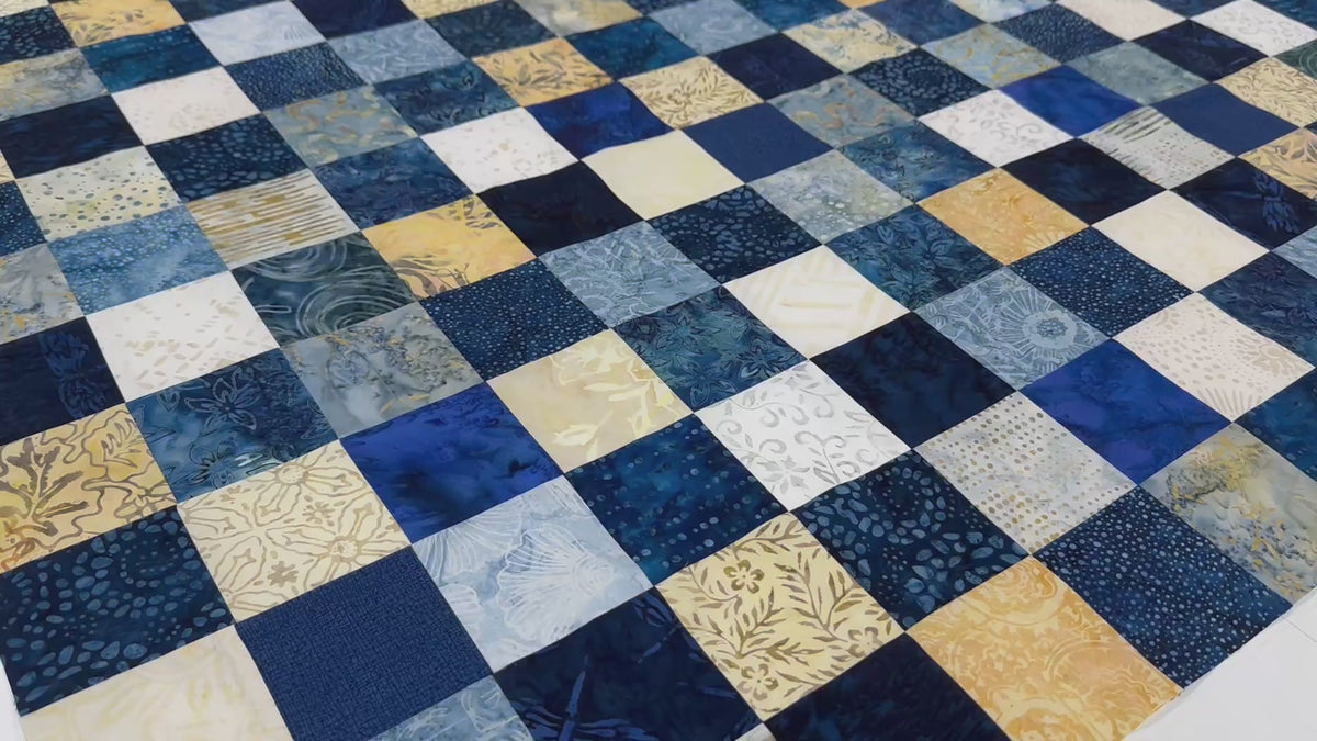 Handmade Blue Batik Unfinished Quilt Top, 36"x44", Lap Crib Throw Quilt Size