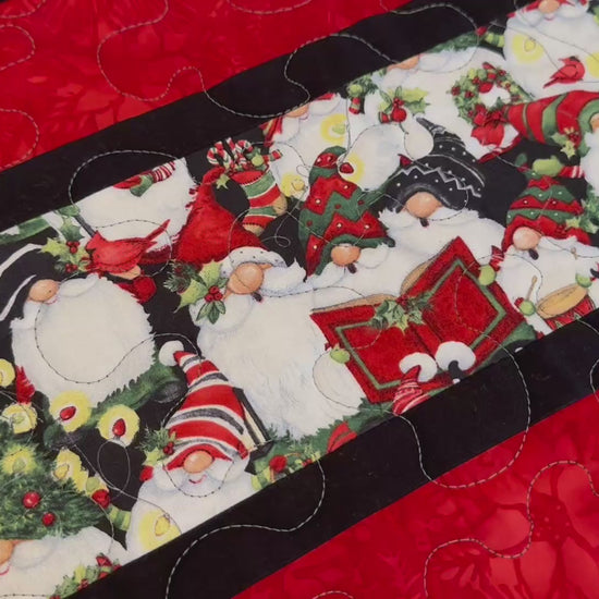 Christmas Gnomes Quilted Table Runner, Handmade Holiday Table Decor, 13x41