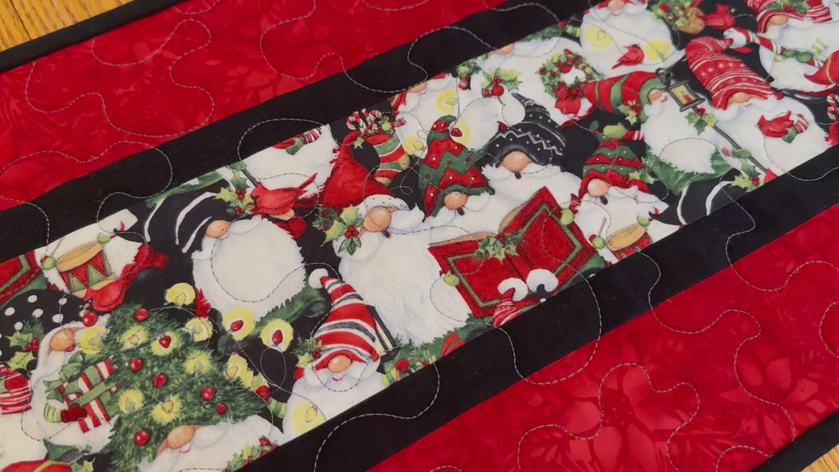 Christmas Gnomes Quilted Table Runner, Handmade Holiday Table Decor, 13x41