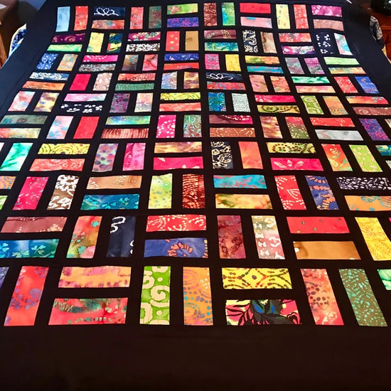Unfinished Quilt Top With Bold Multi-Color Batiks, Lap Quilt, 57" x 68"