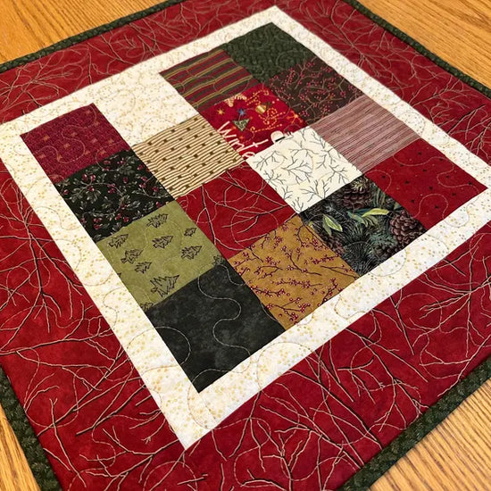 Christmas Table Runner, Quilted Winter Holiday Centerpiece, Kitchen Dining 20x20